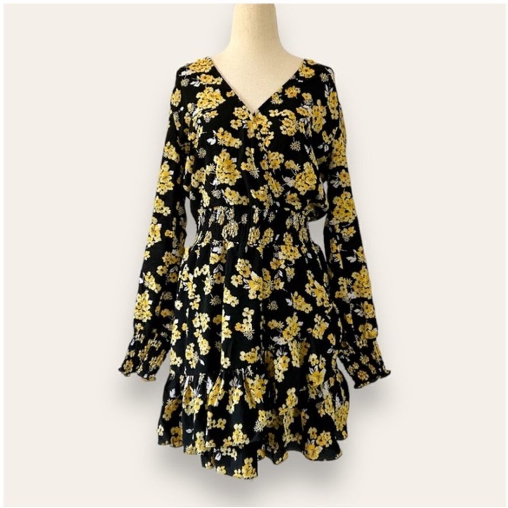 MICHAEL KORS NWT LONG SLEEVE FAUX WRAP RUFFLED FLORAL BLOUSON DRESS - Picture 2 of 5